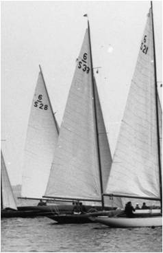 Rose Marie (S33) sailing in this black and white photo surrounded by three other boats.