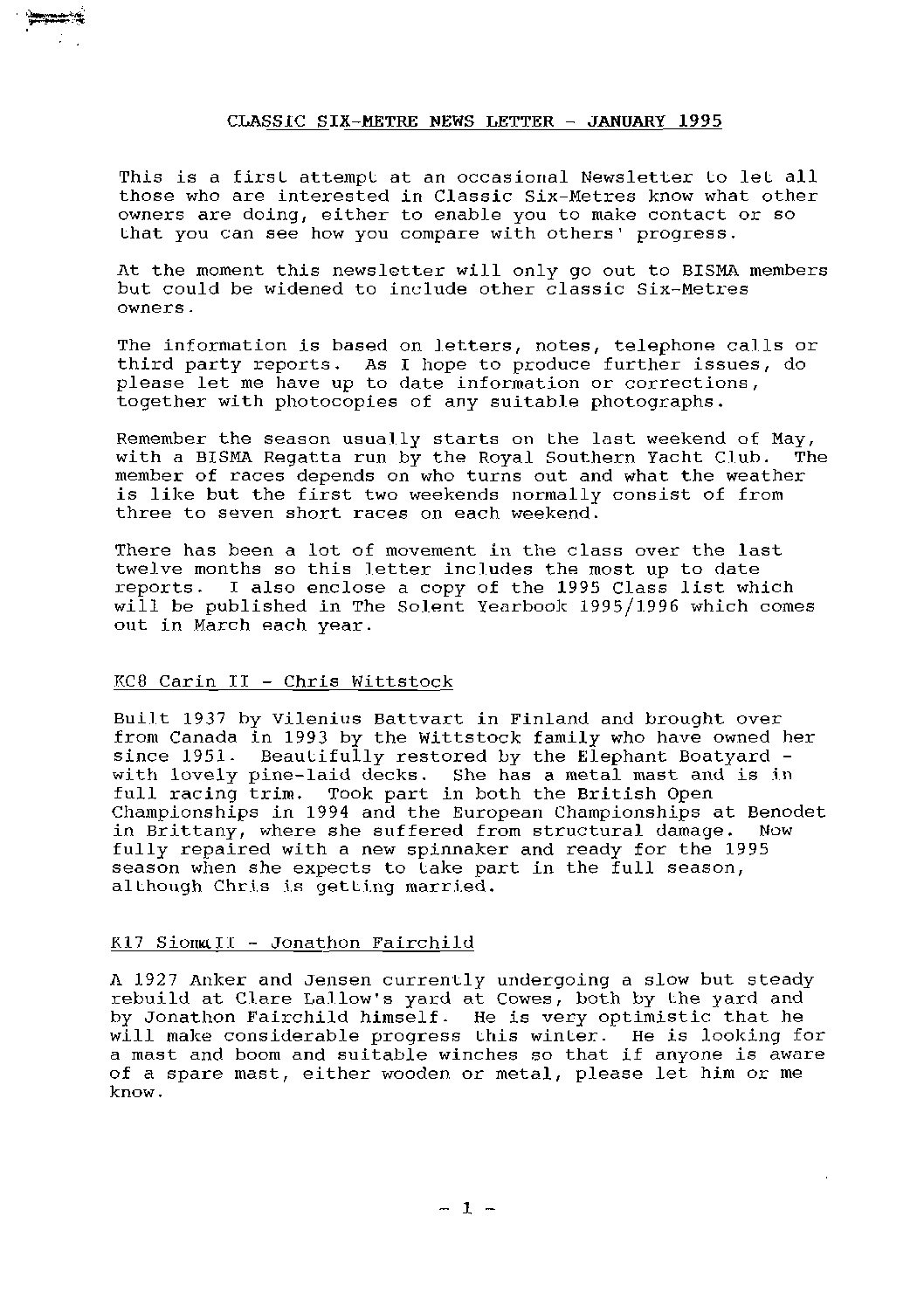 Six Metre Newsletter 1995