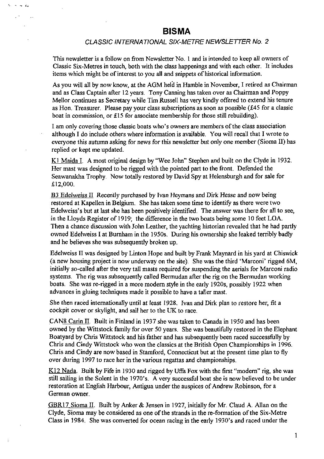 Six Metre Newsletter 1997