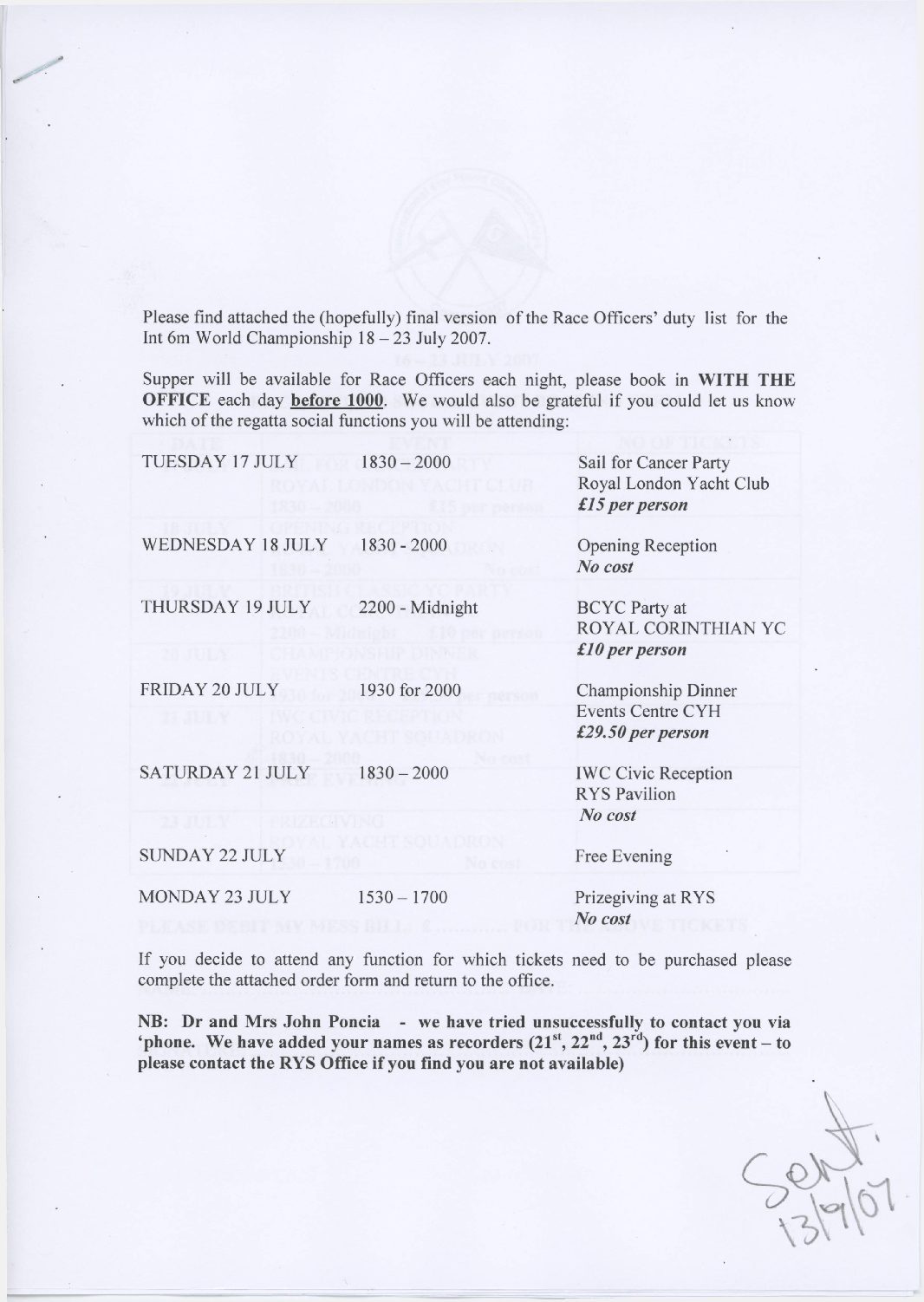 Info sheet, World Championships 2007