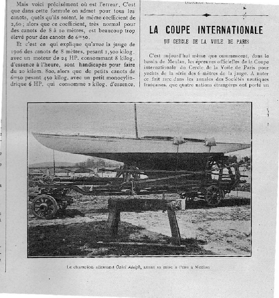 Le Yacht, “La Coupe Internationale Du Cercle De La Voile De Paris”, June 1907