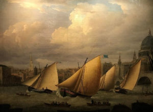 oil painting of sailing boats