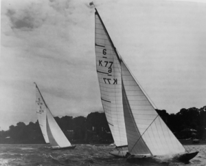 Black and white photograph of sailing boats