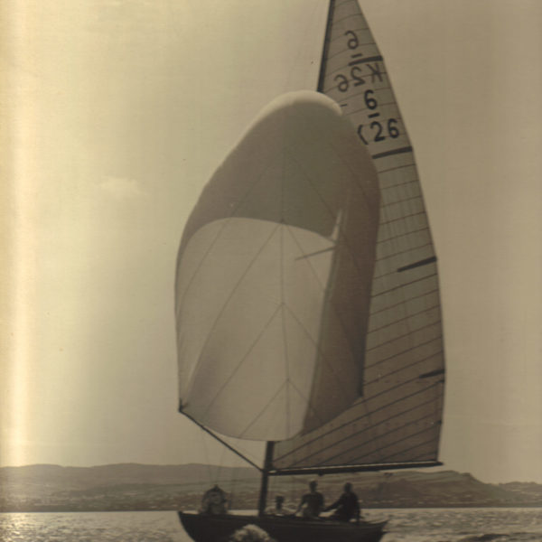 Black and white photograph of Six Metre sailing boat