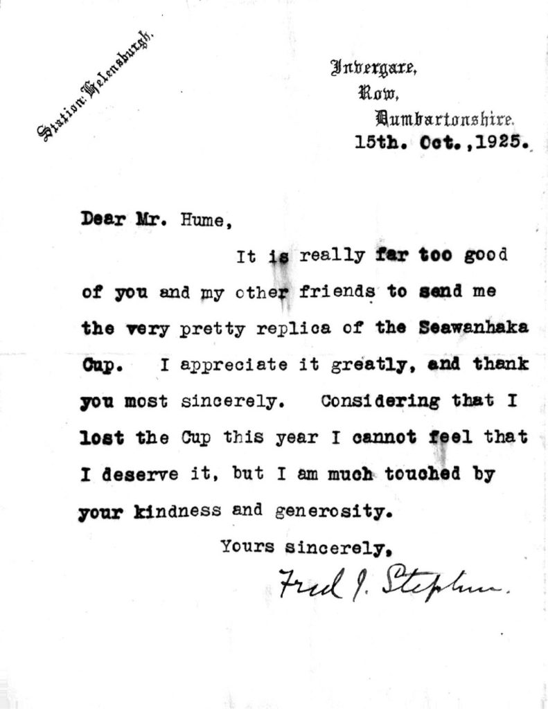 Letter from F.J. Stephen, 15 October 1925