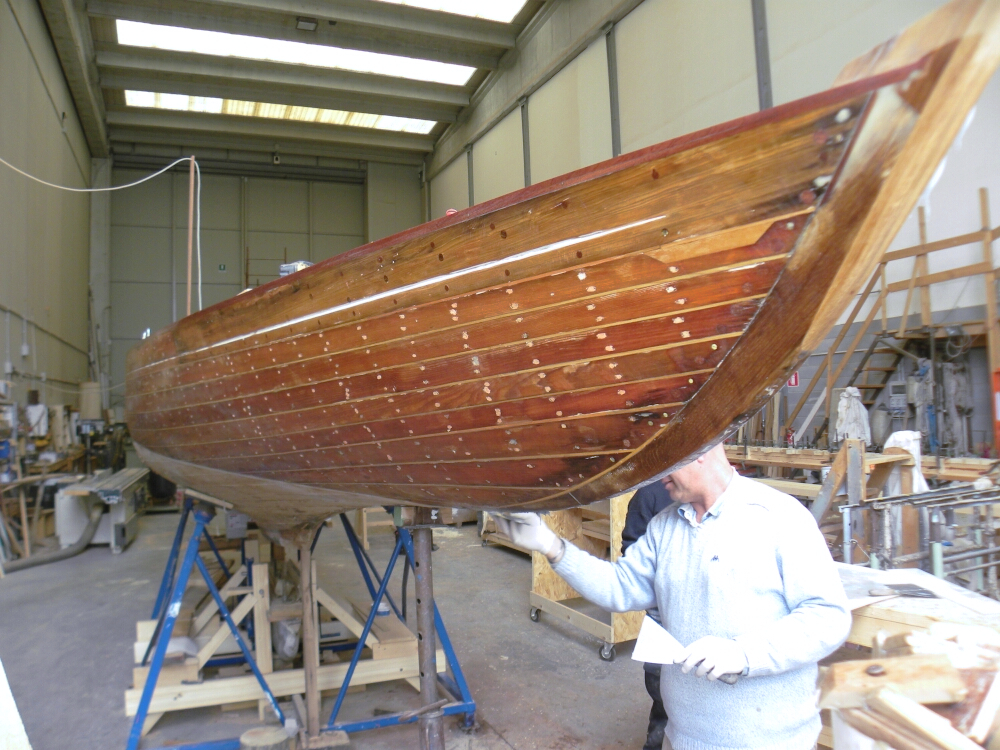 the hull of a yacht during restoration