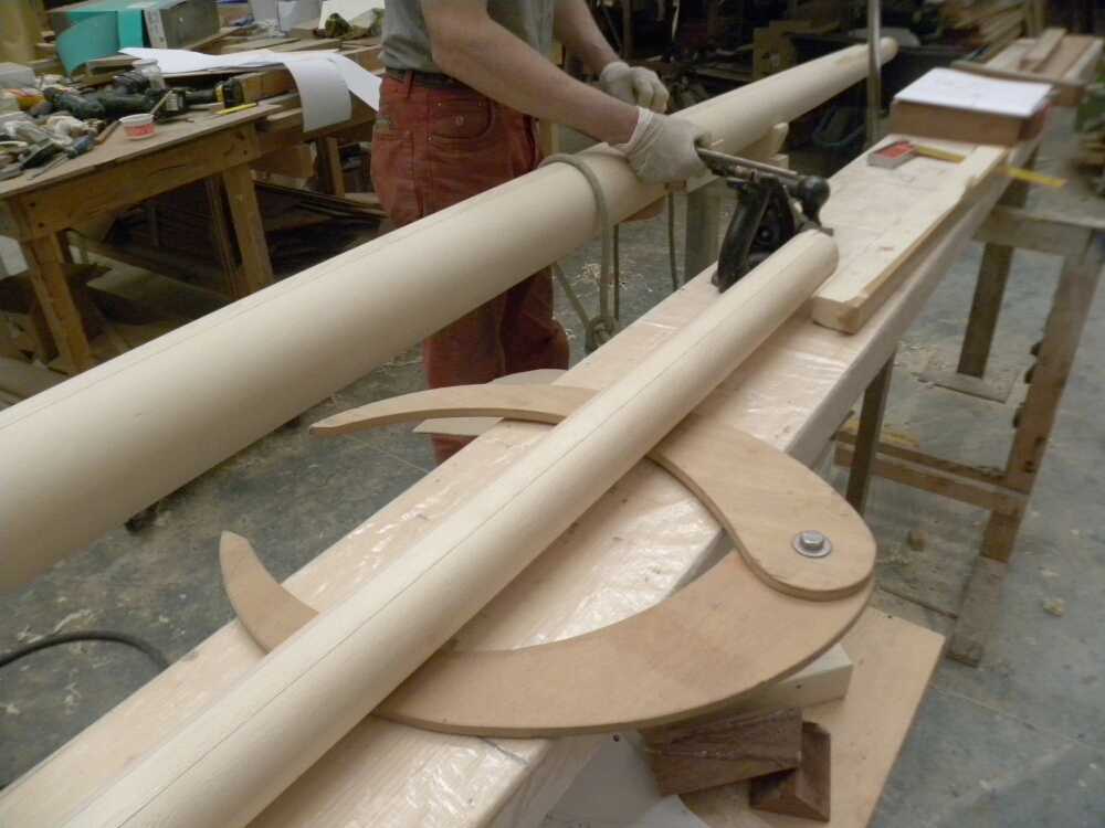 boat spars being made in a workshop
