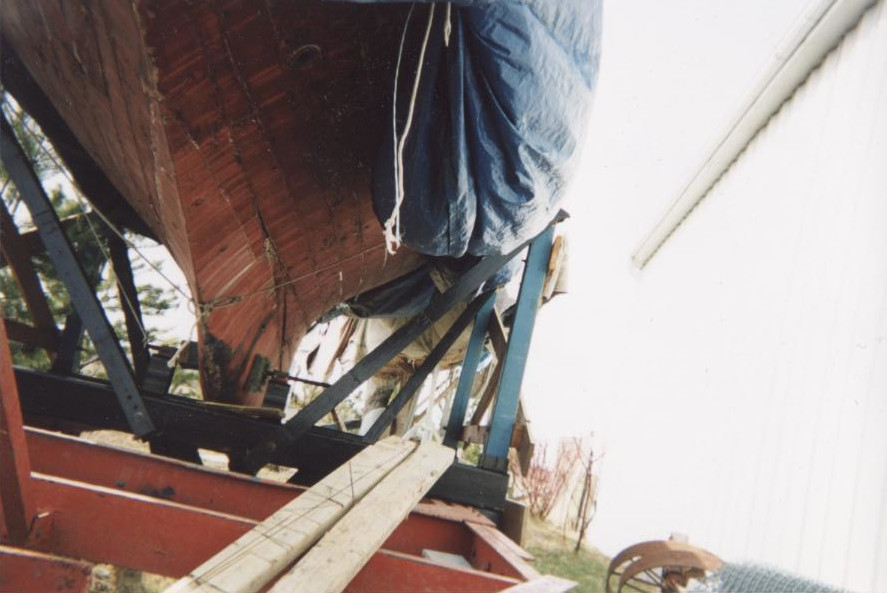 detail of the underside of a wooden hull