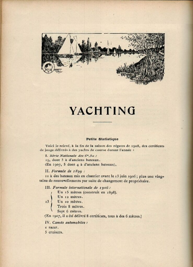 Bulletin Officiel du Yacht Club de France, “Petite Statistique”, 1908