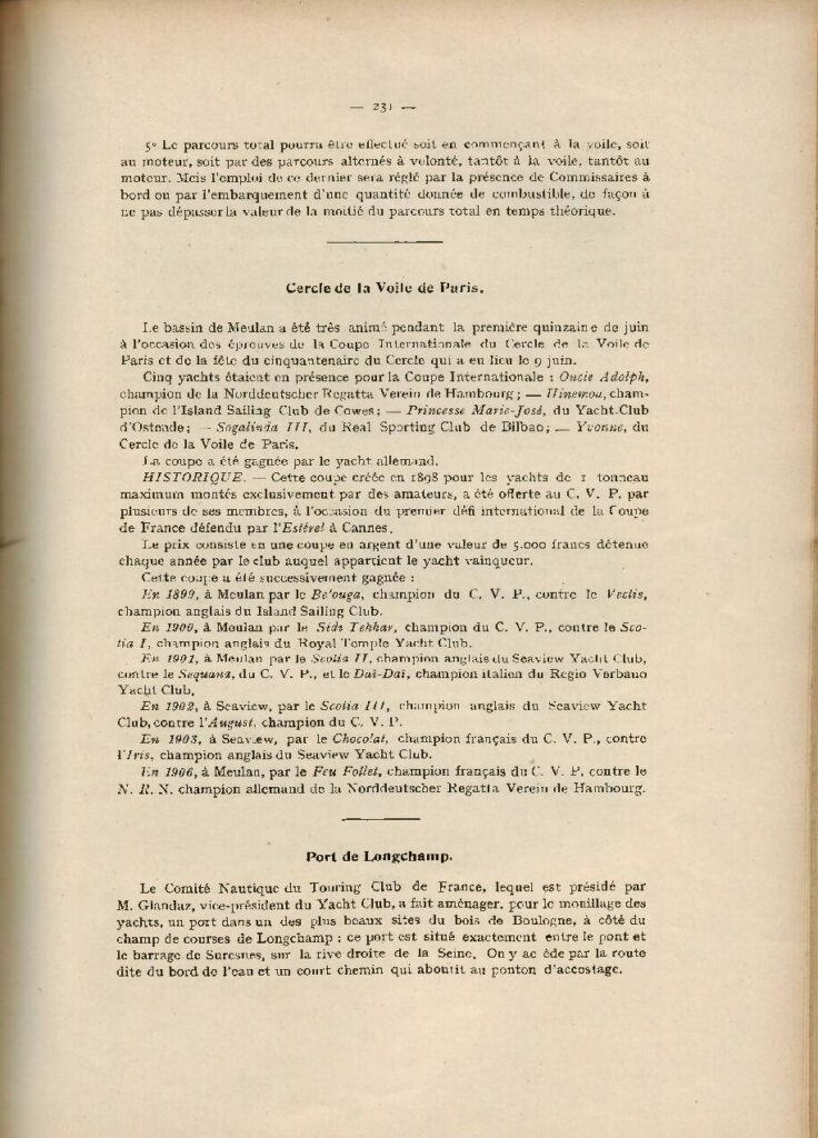 Bulletin Officiel du Yacht Club de France, “Cercle de la Voile de Paris”, 1907