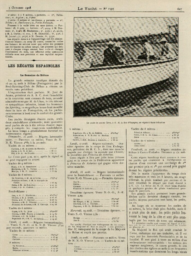 Le Yacht, “Les Regates Espagnoles”, October 1908