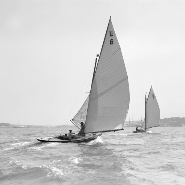 B&W image of Six Metre boats sailing on water