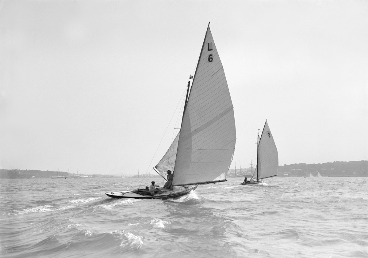 B&W image of Six Metre boats sailing on water